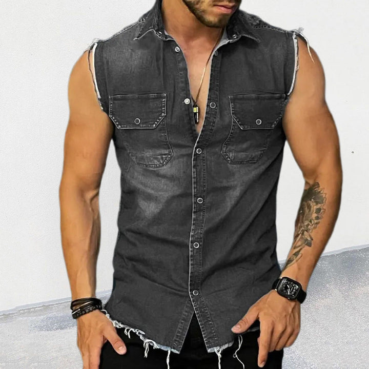 Sleeveless Denim Button Shirt
