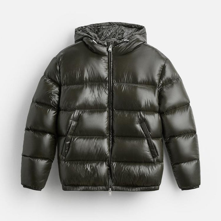 Quilted Puffer Jacket with Hood - Green