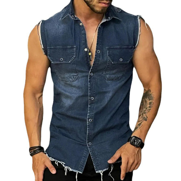 Sleeveless Denim Button Shirt