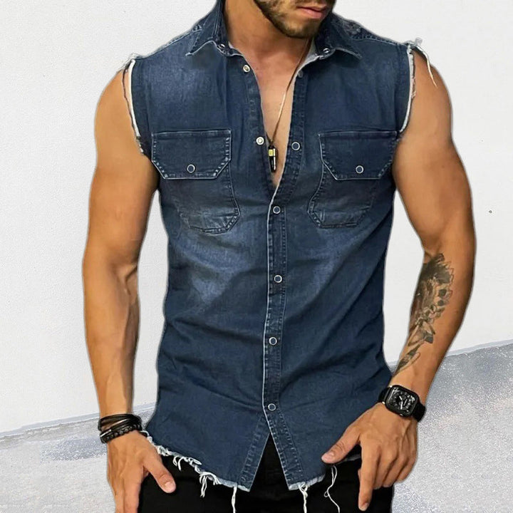 Sleeveless Denim Button Shirt