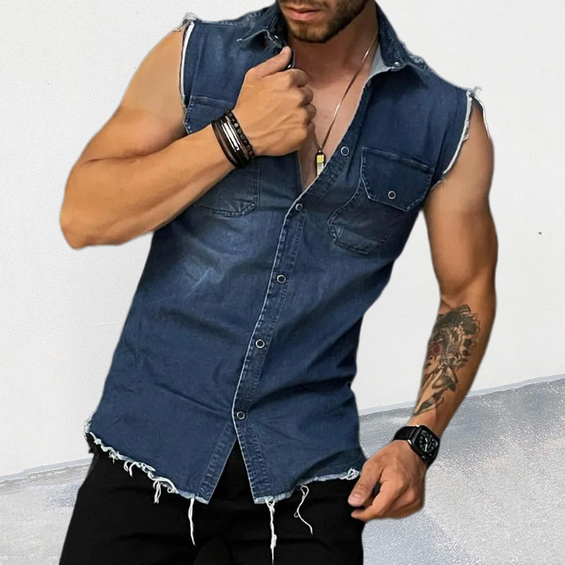 Sleeveless Denim Button Shirt