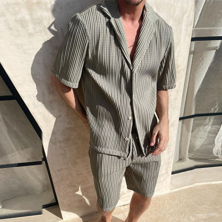 Textured Shirt and Drawstring Shorts Set