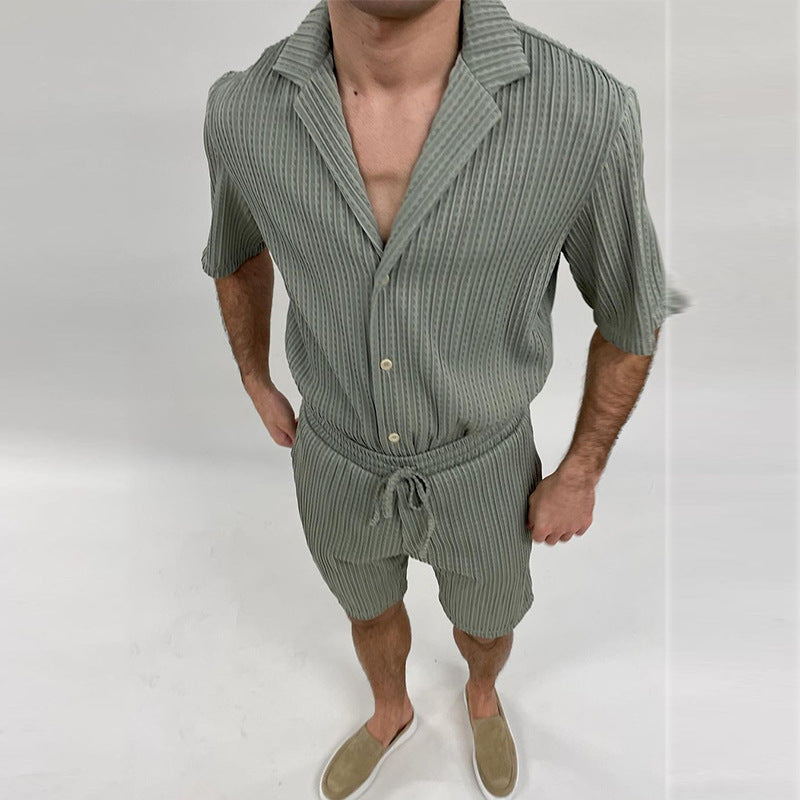 Textured Shirt and Drawstring Shorts Set