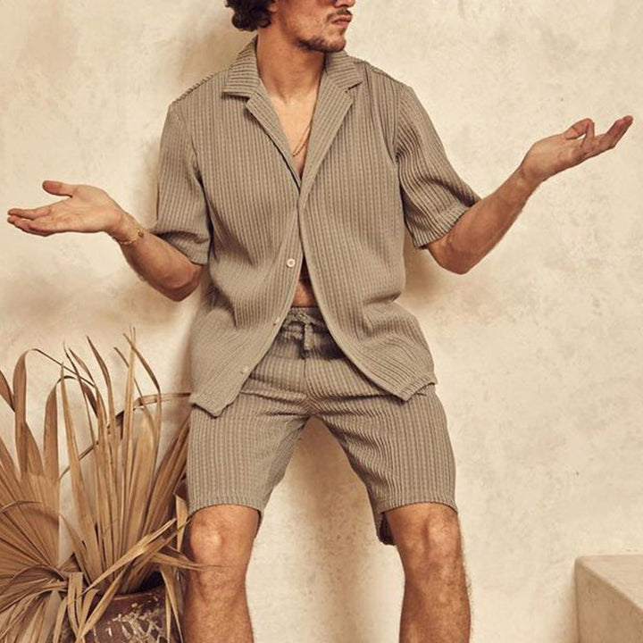Textured Shirt and Drawstring Shorts Set