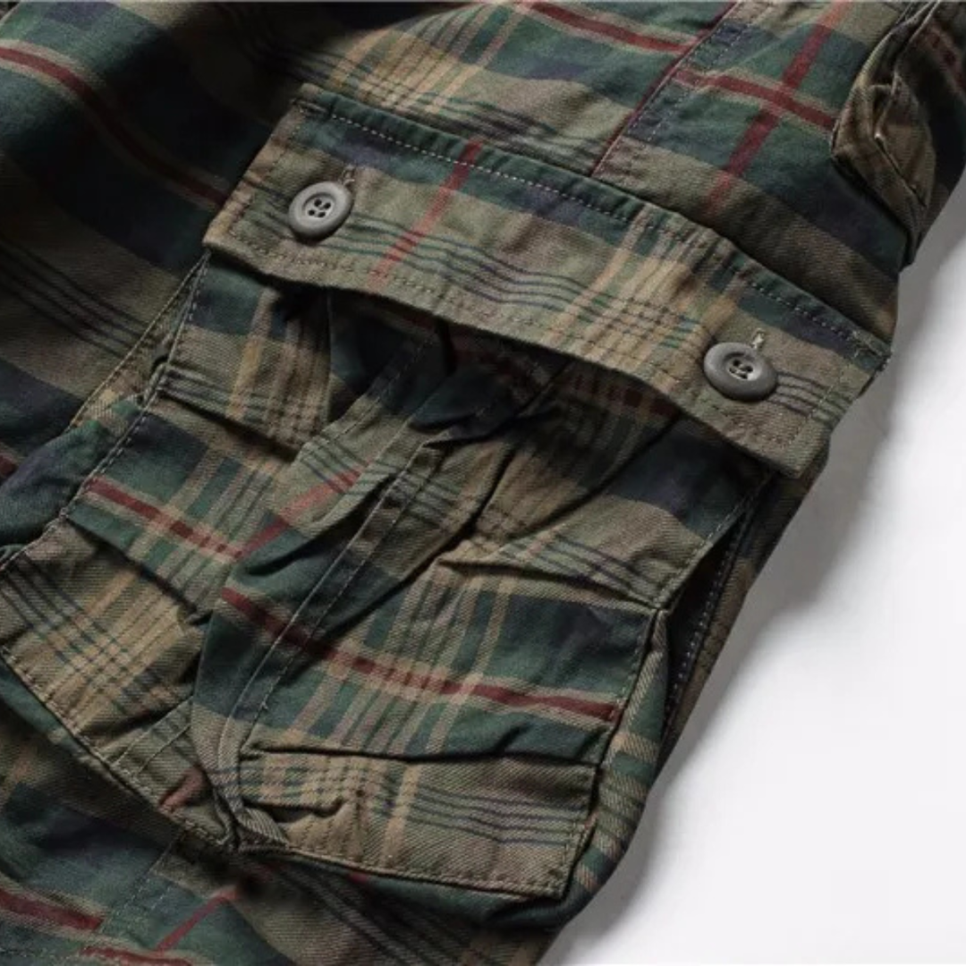 Plaid Multi-Pocket Cargo Shorts