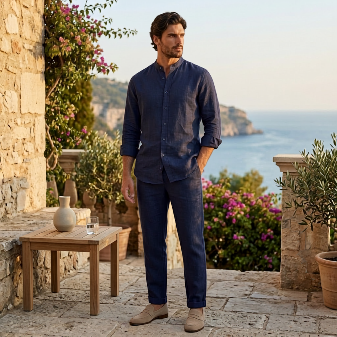 Linen-Look Shirt and Trousers Set