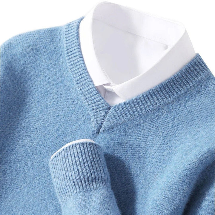 Merino-Look V-Neck Sweater - Sky Blue