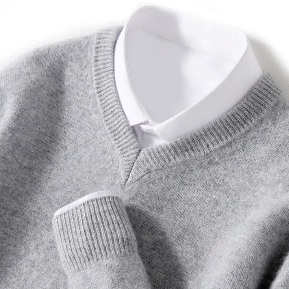 Merino-Look V-Neck Sweater - Gray