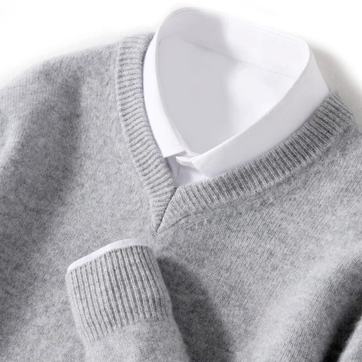Merino-Look V-Neck Sweater - Gray