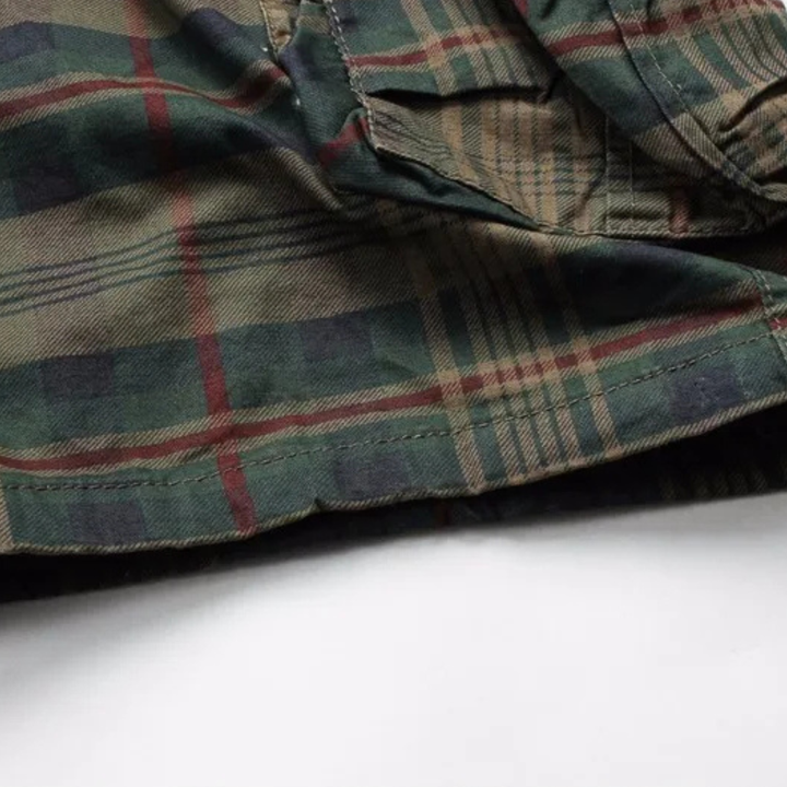 Plaid Multi-Pocket Cargo Shorts