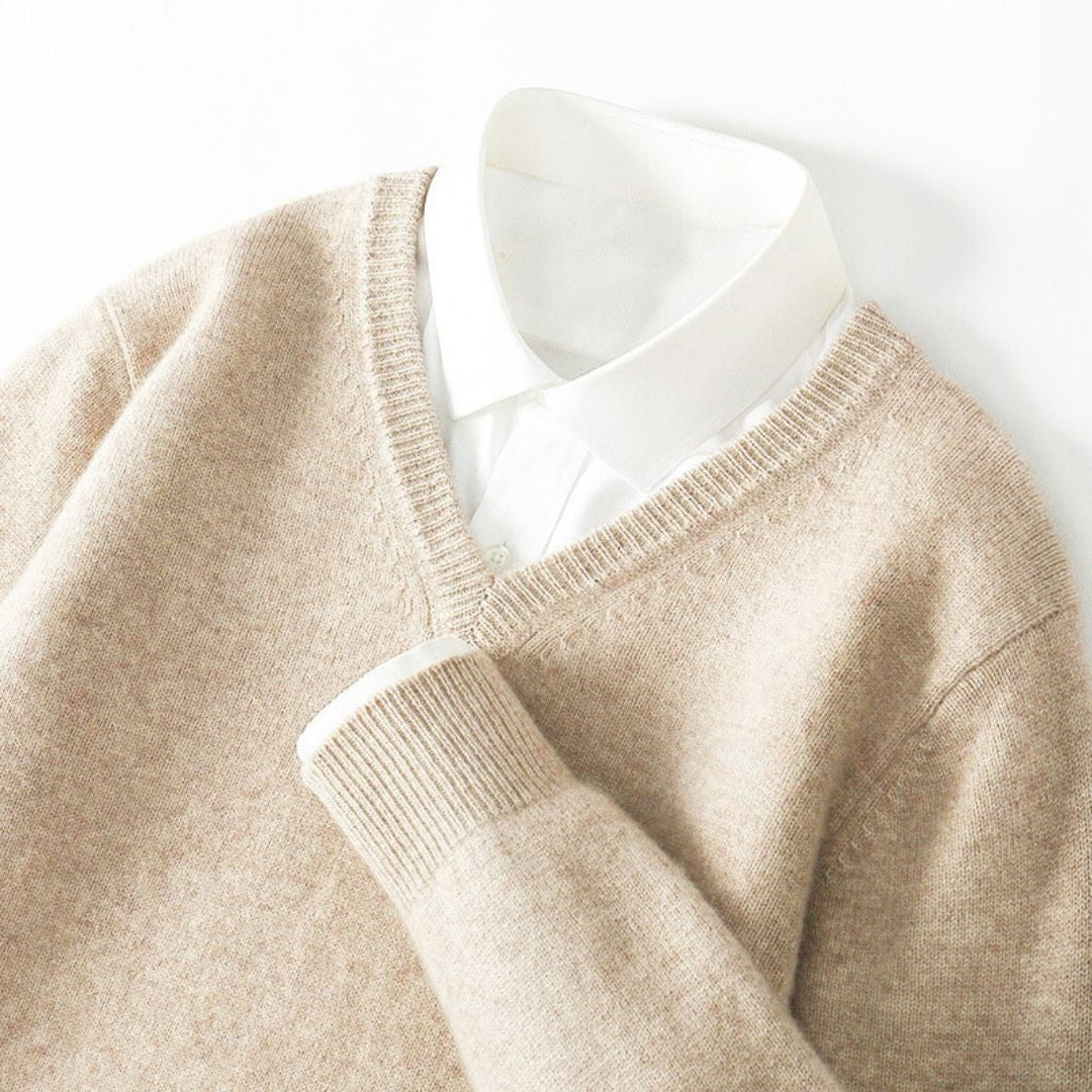 Merino-Look V-Neck Sweater - Cream
