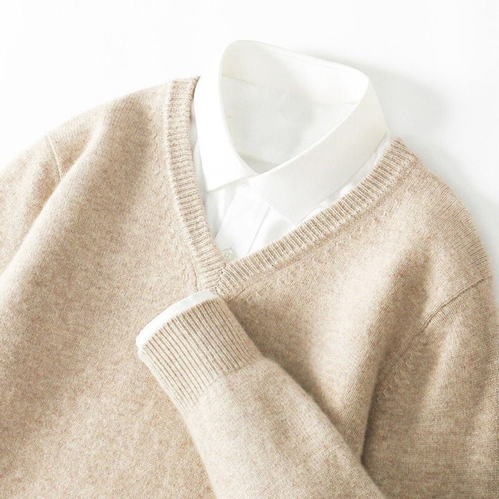 Merino-Look V-Neck Sweater - Cream