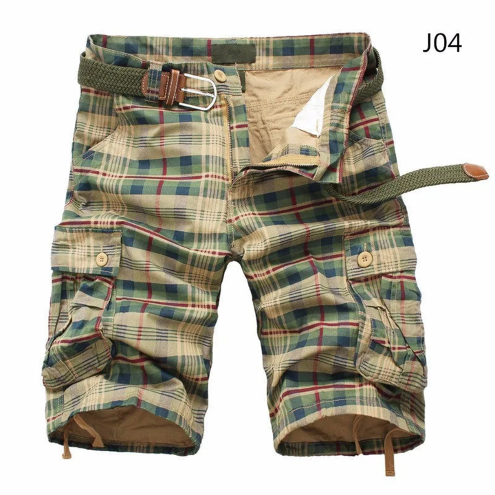 Plaid Multi-Pocket Cargo Shorts