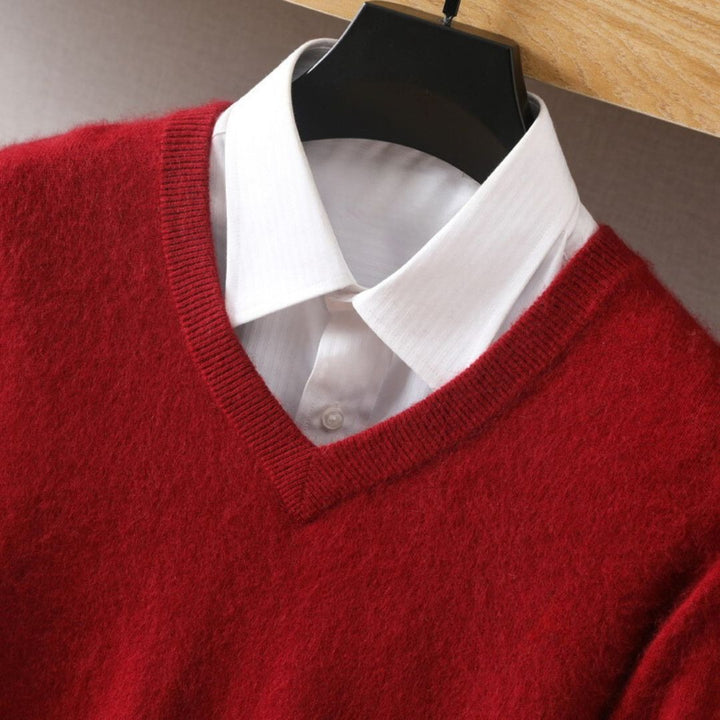 Merino-Look V-Neck Sweater - Red