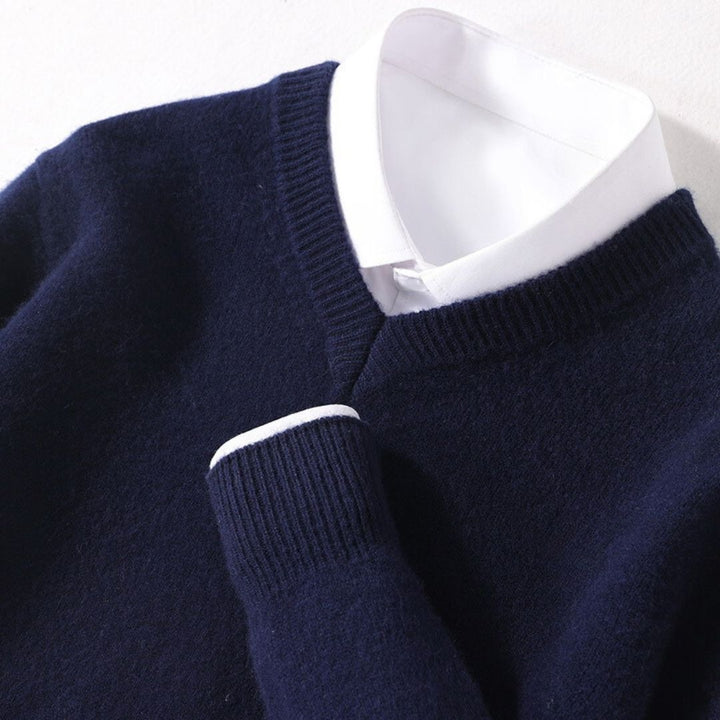 Merino-Look V-Neck Sweater - Navy