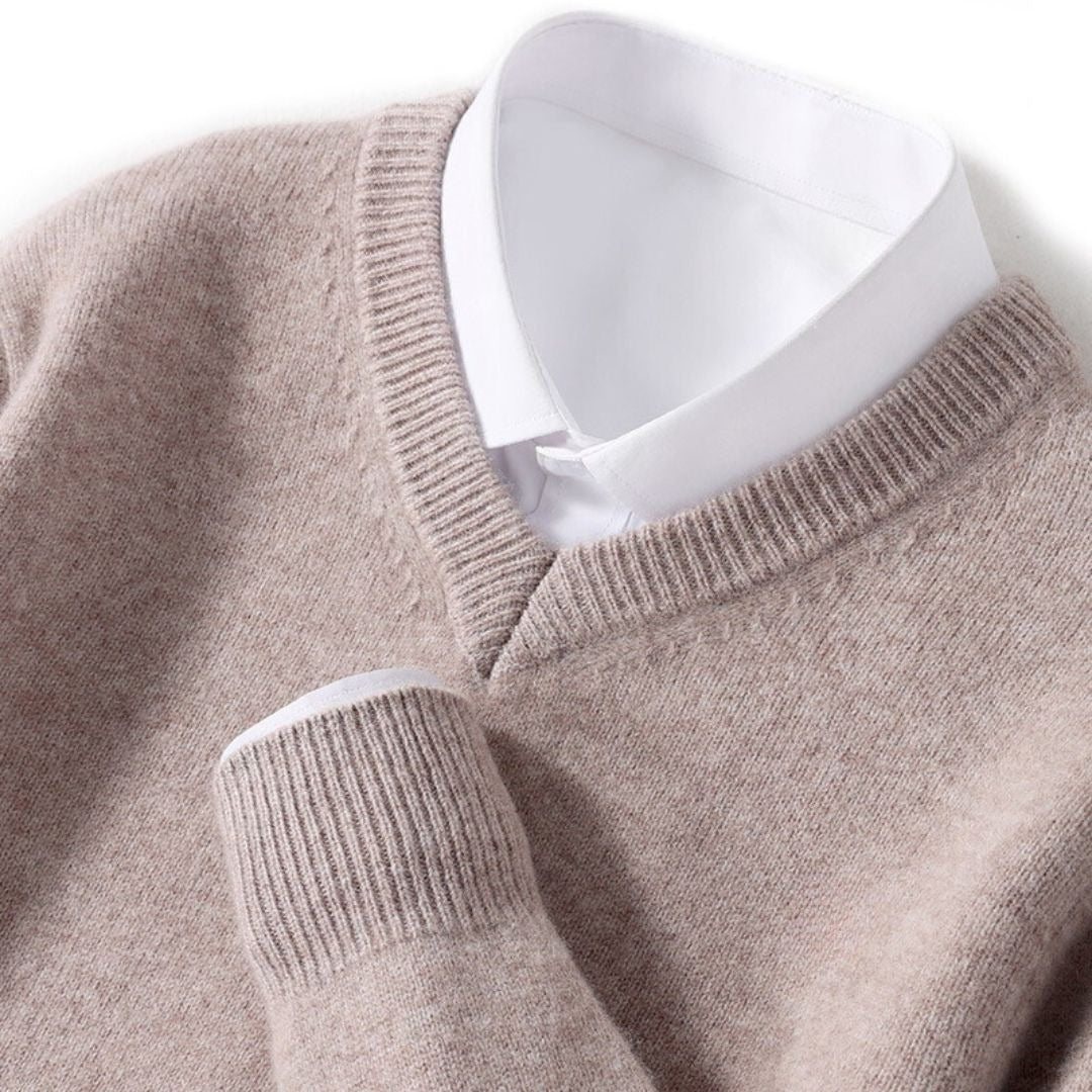 Merino-Look V-Neck Sweater - Beige