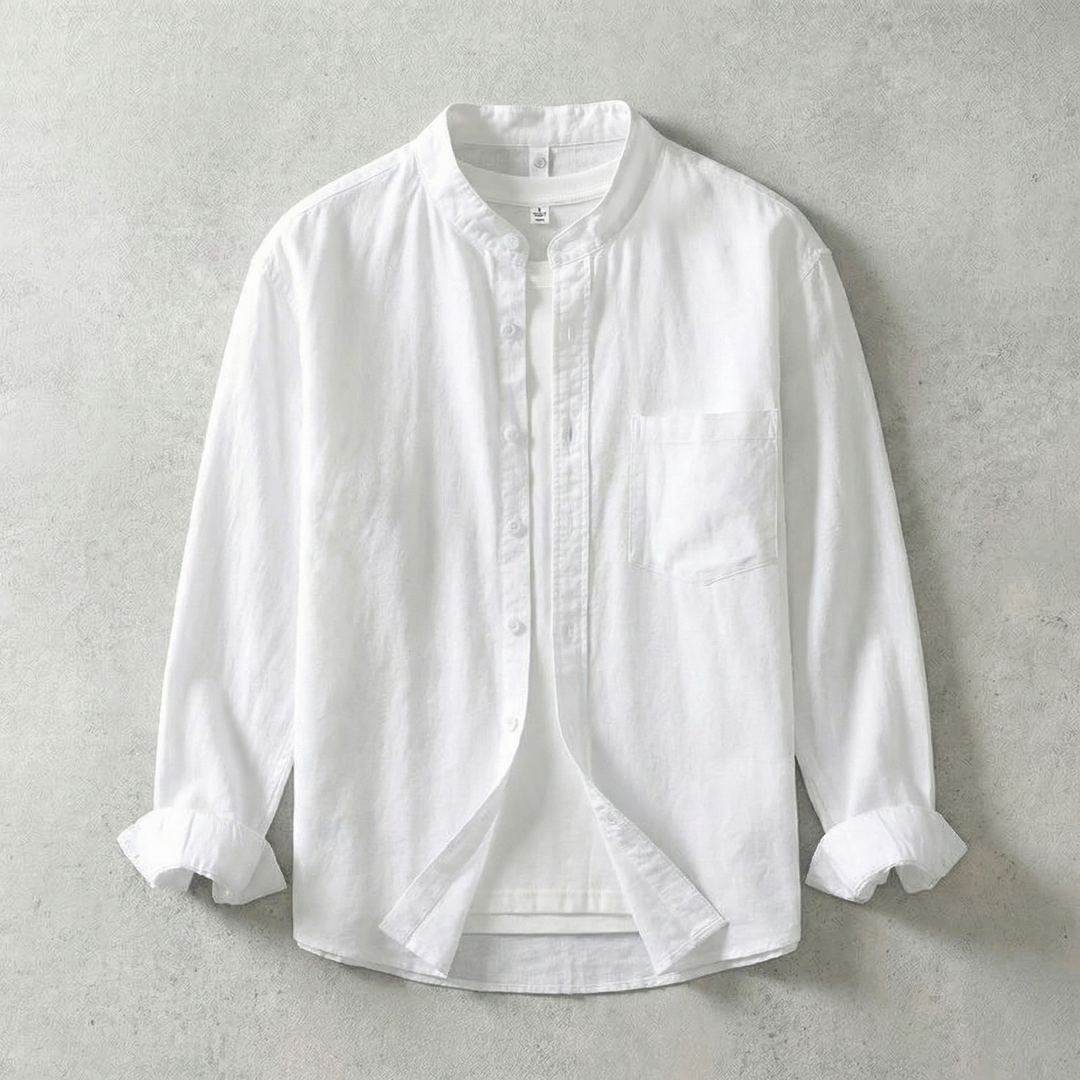 Linen-Look Mandarin Collar Shirt