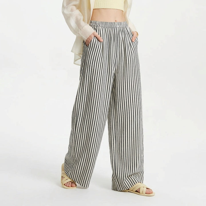 Striped Linen-Look Wide-Leg Trousers