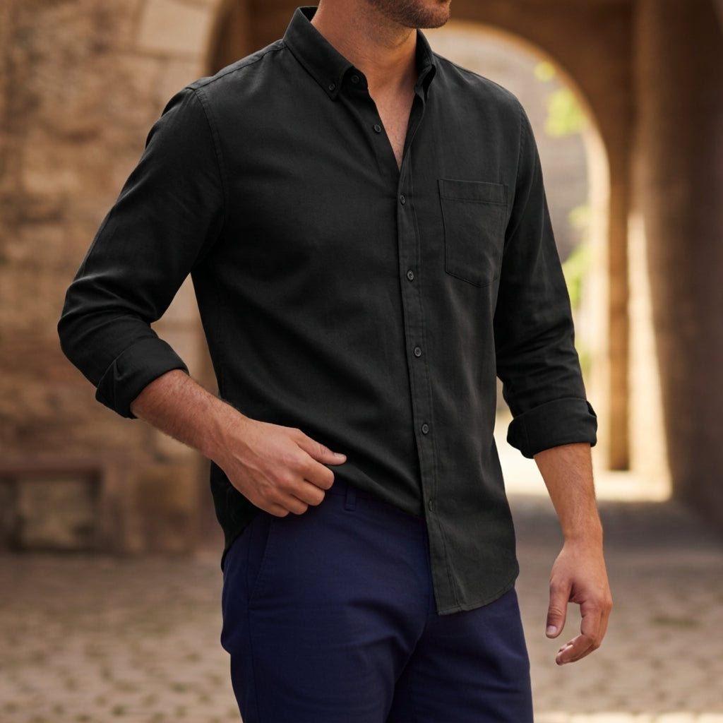 Linen-Look Button Pocket Shirt