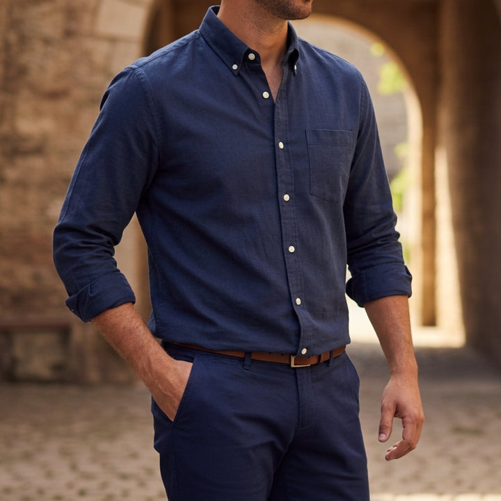 Linen-Look Button Pocket Shirt