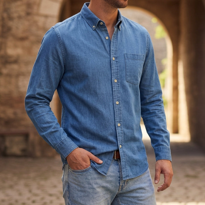 Linen-Look Button Pocket Shirt