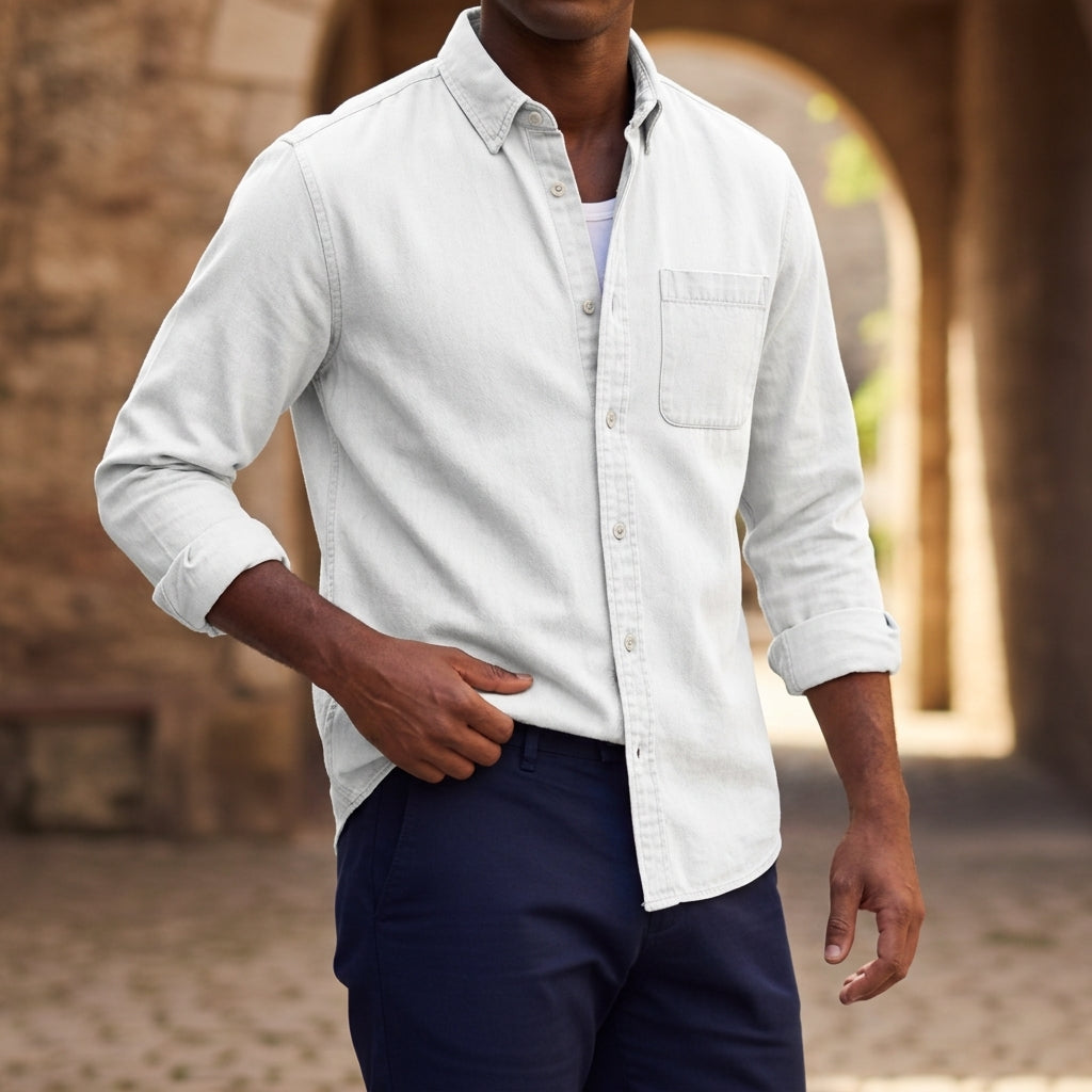 Linen-Look Button Pocket Shirt