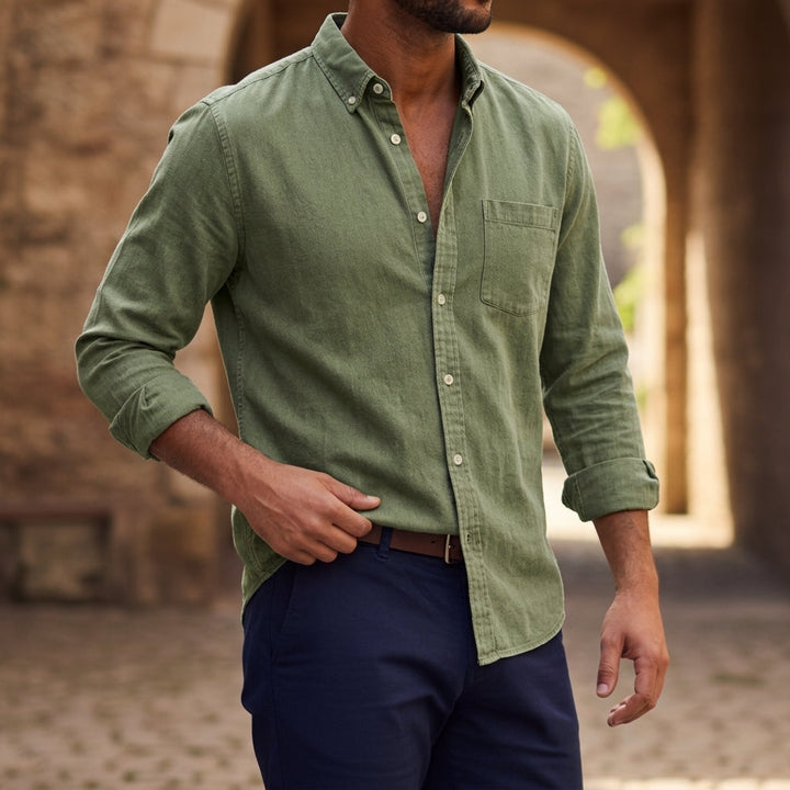 Linen-Look Button Pocket Shirt