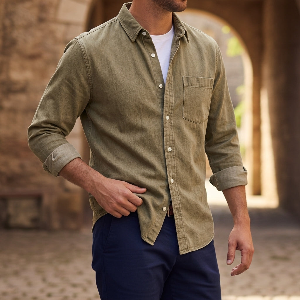 Linen-Look Button Pocket Shirt