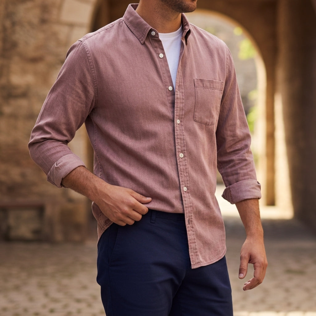 Linen-Look Button Pocket Shirt