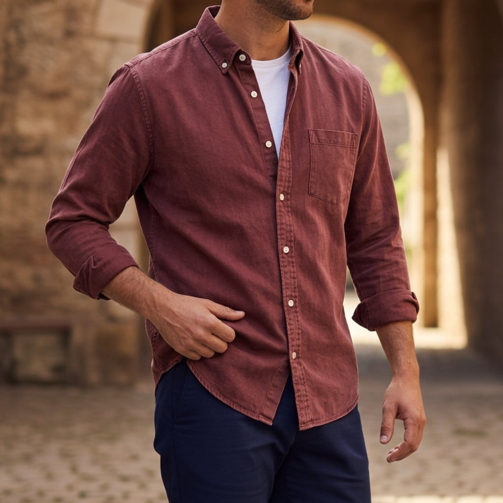 Linen-Look Button Pocket Shirt