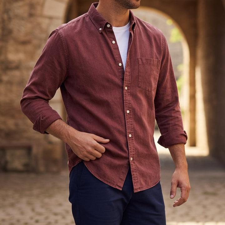 Linen-Look Button Pocket Shirt