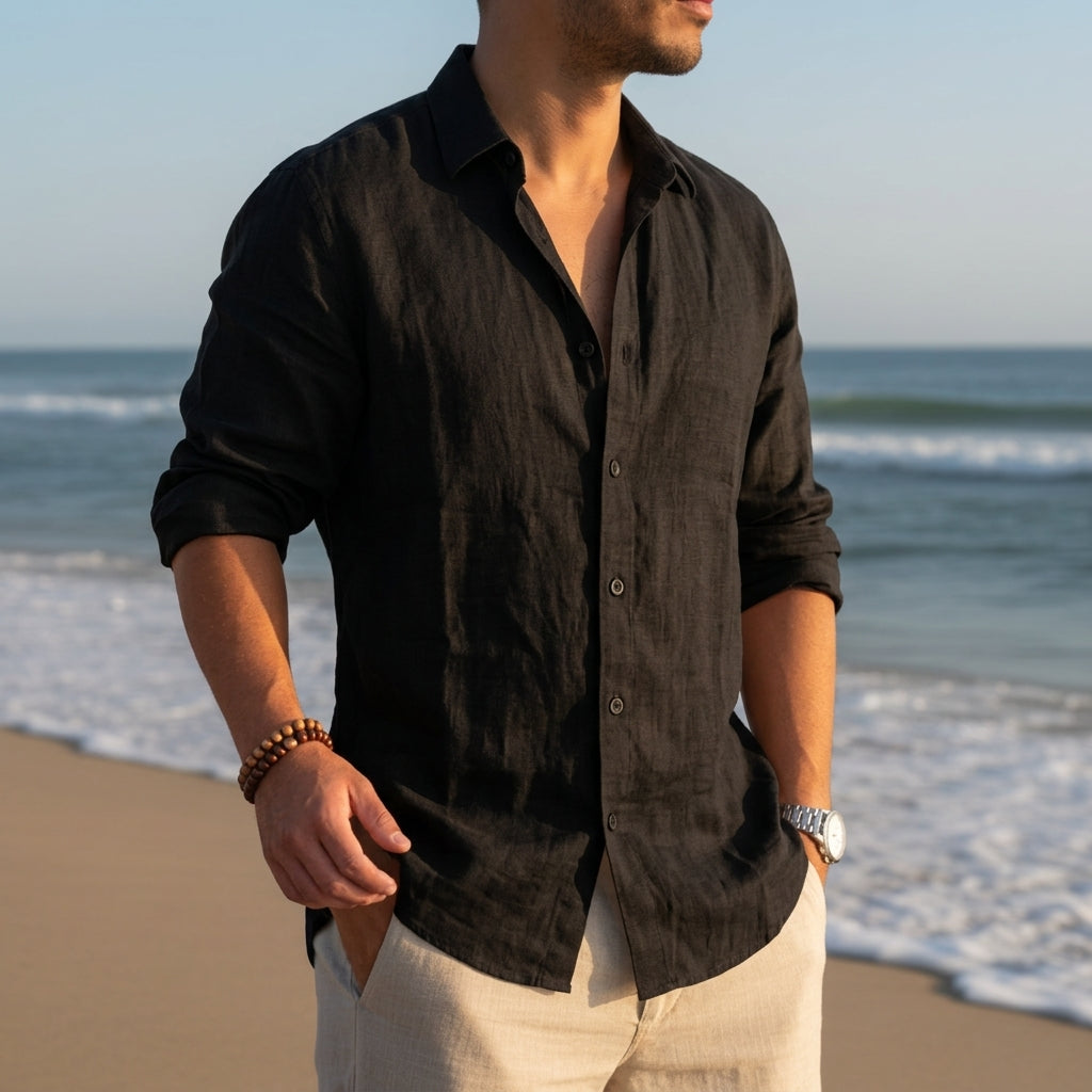 Casual Linen-Look Button-Down Shirt