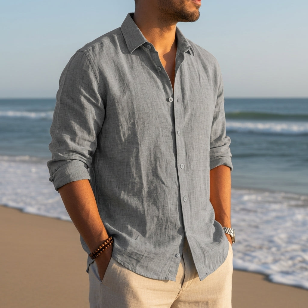 Casual Linen-Look Button-Down Shirt