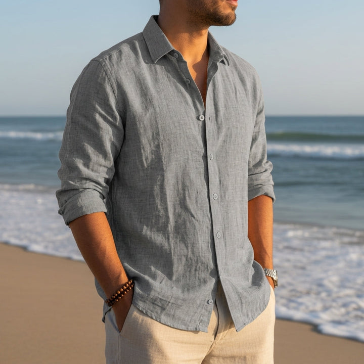 Casual Linen-Look Button-Down Shirt