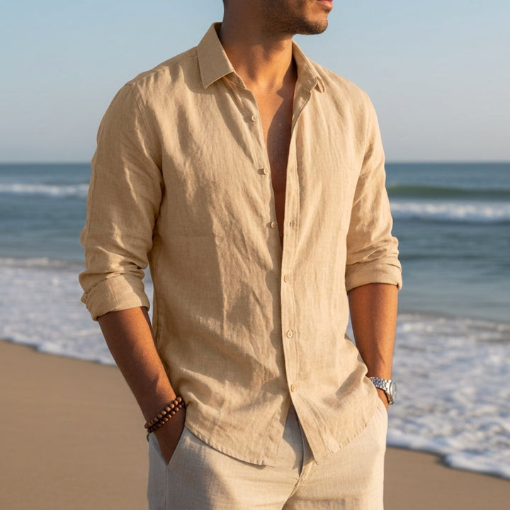 Casual Linen-Look Button-Down Shirt