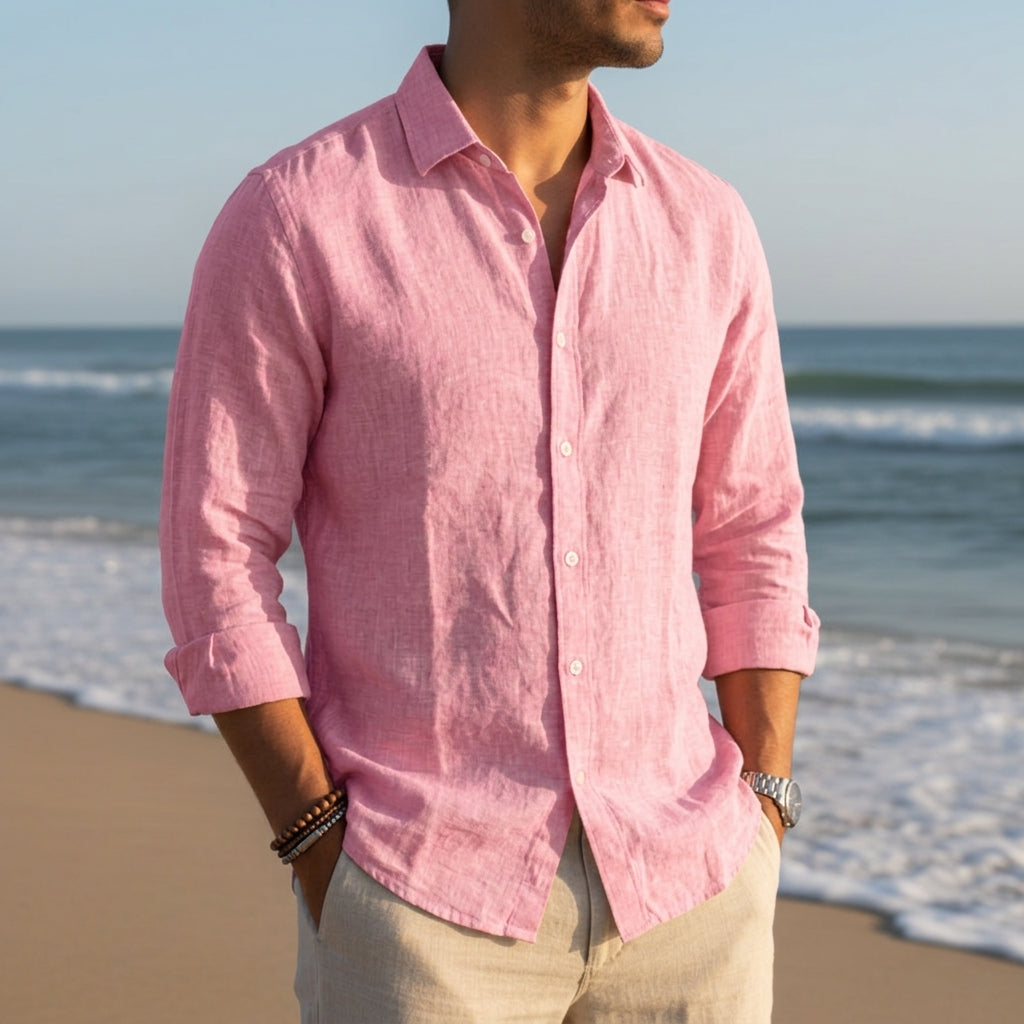 Casual Linen-Look Button-Down Shirt