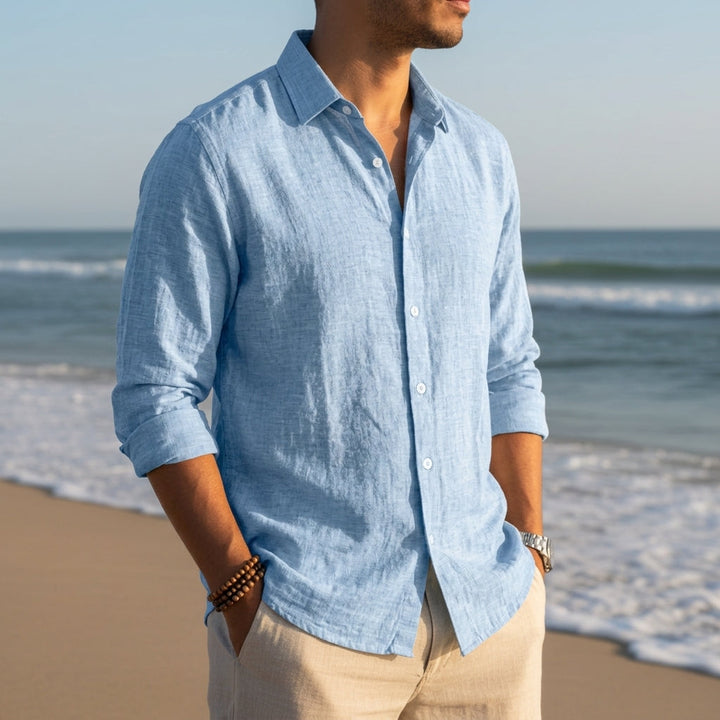 Casual Linen-Look Button-Down Shirt