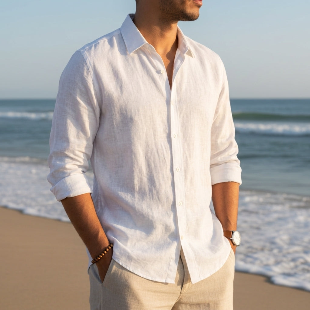 Casual Linen-Look Button-Down Shirt