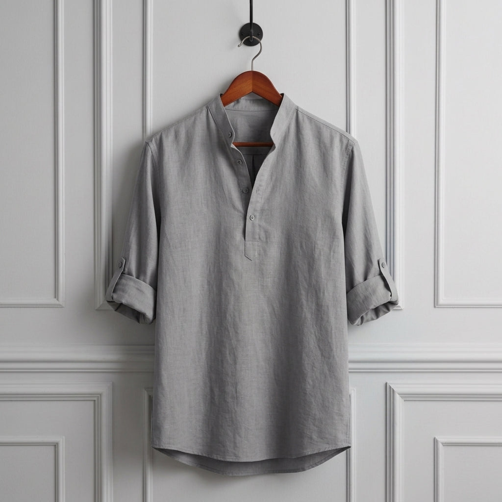 Casual Linen-Look Long Sleeve Shirt