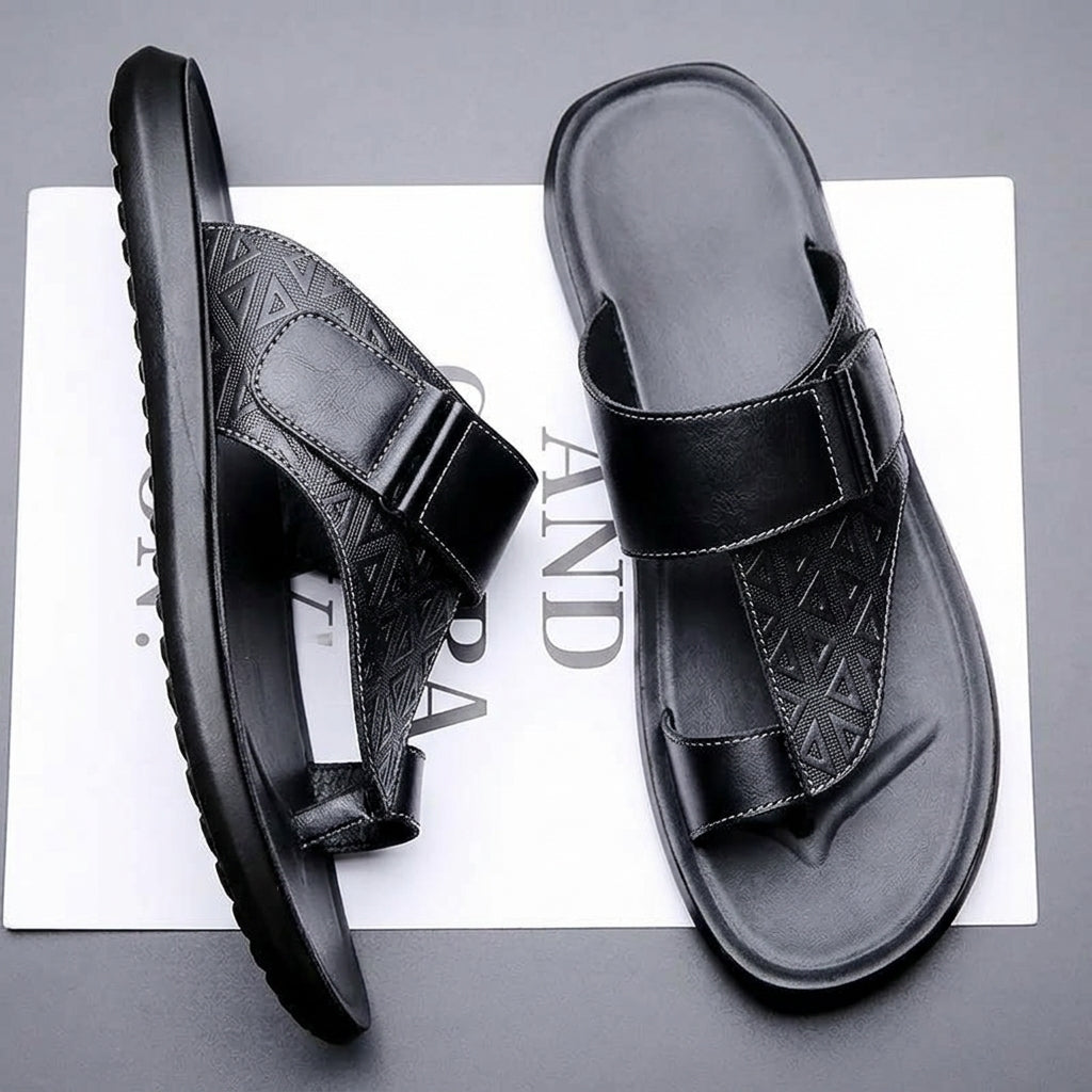 Toe-Loop Leather-Look Sandals