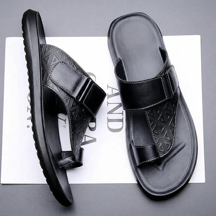 Toe-Loop Leather-Look Sandals