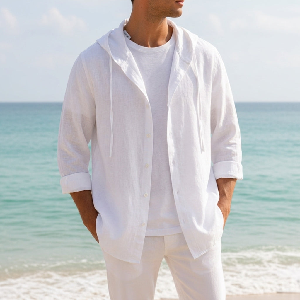 Hooded Cotton-Linen Shirt