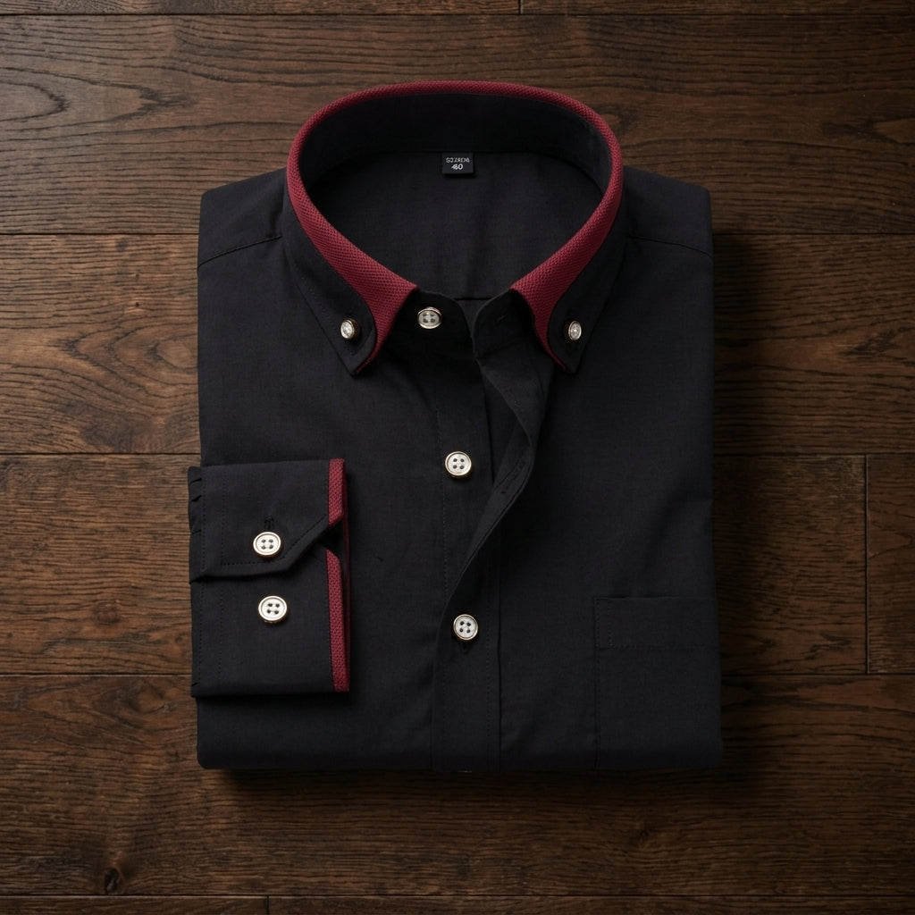 Contrast-Collar Long-Sleeve Dress Shirt