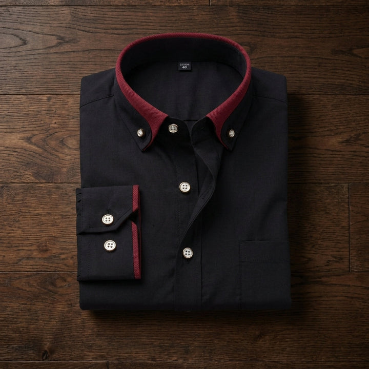 Contrast-Collar Long-Sleeve Dress Shirt