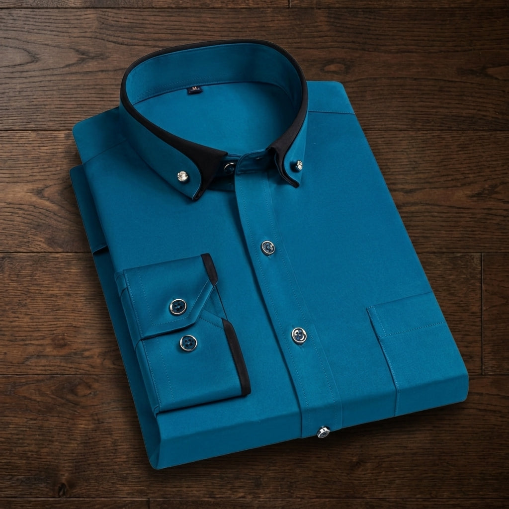 Contrast-Collar Long-Sleeve Dress Shirt