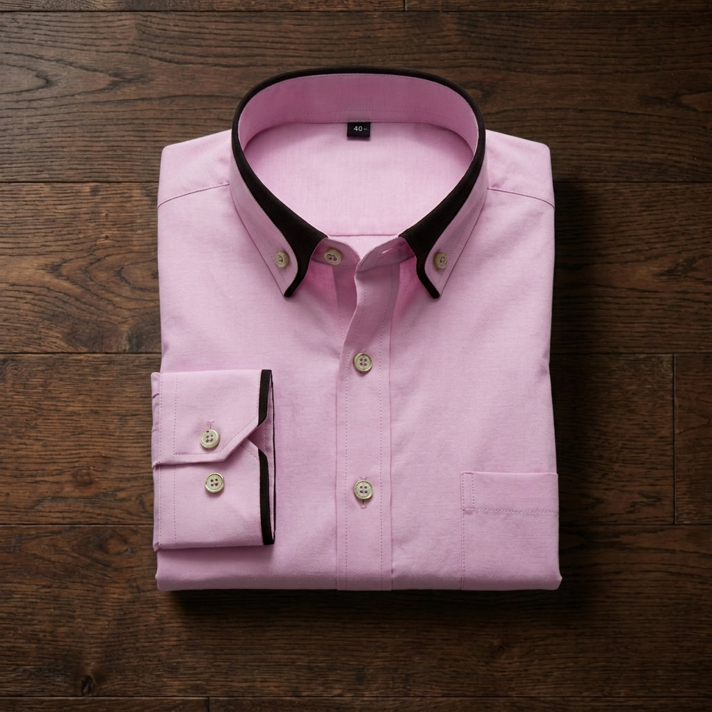 Contrast-Collar Long-Sleeve Dress Shirt