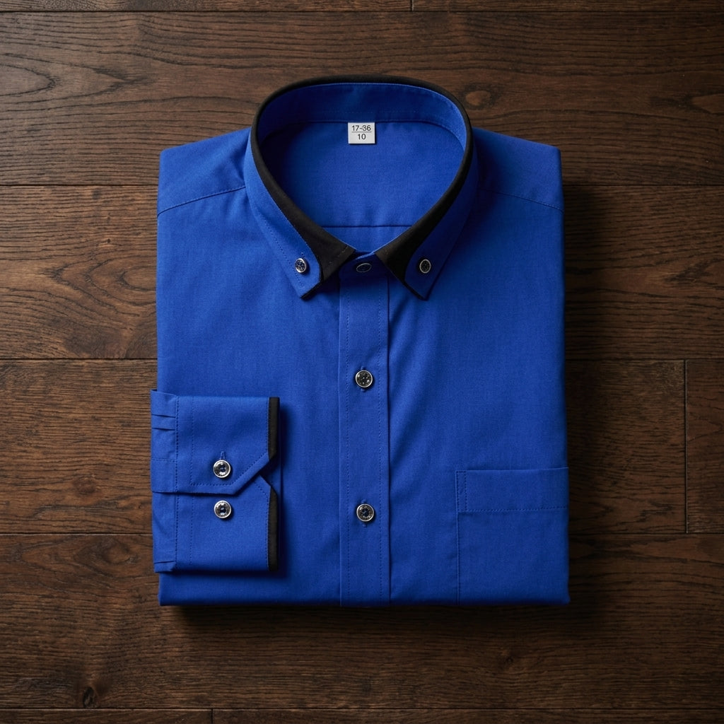 Contrast-Collar Long-Sleeve Dress Shirt