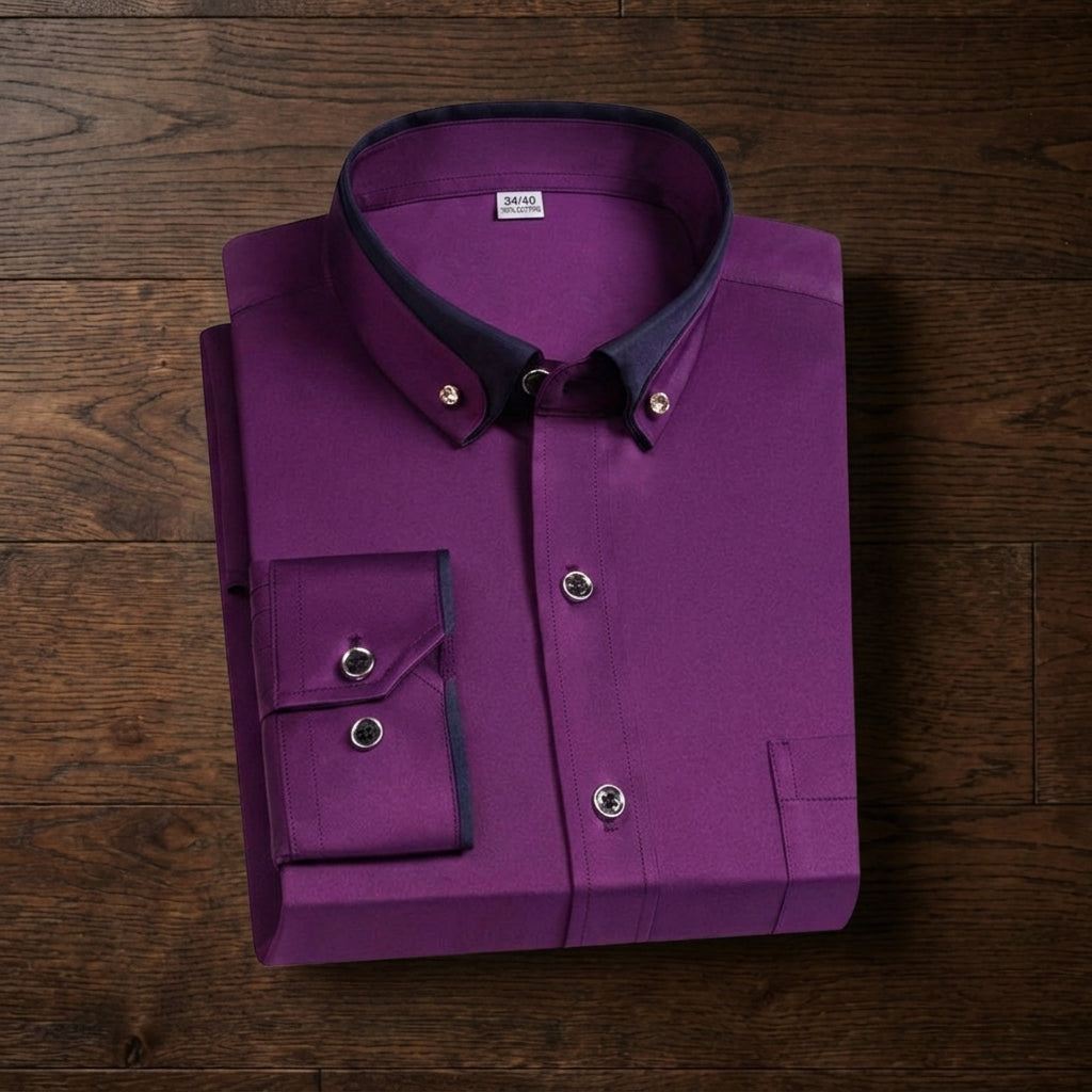 Contrast-Collar Long-Sleeve Dress Shirt