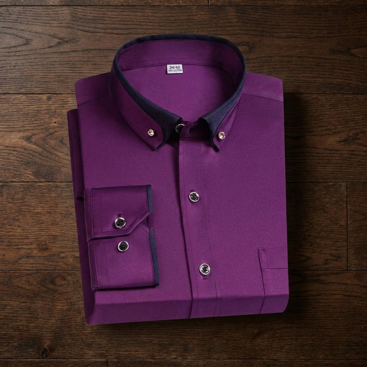 Contrast-Collar Long-Sleeve Dress Shirt