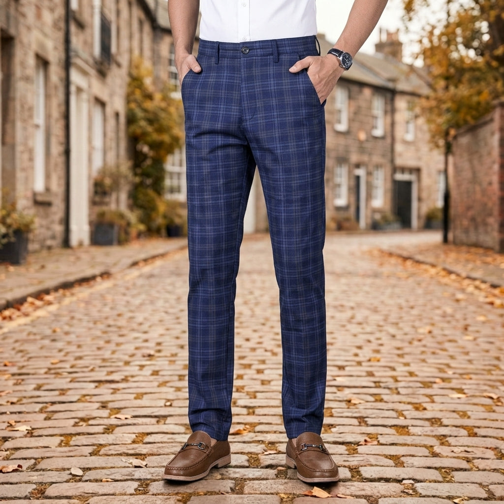 Tapered Plaid Check Trousers